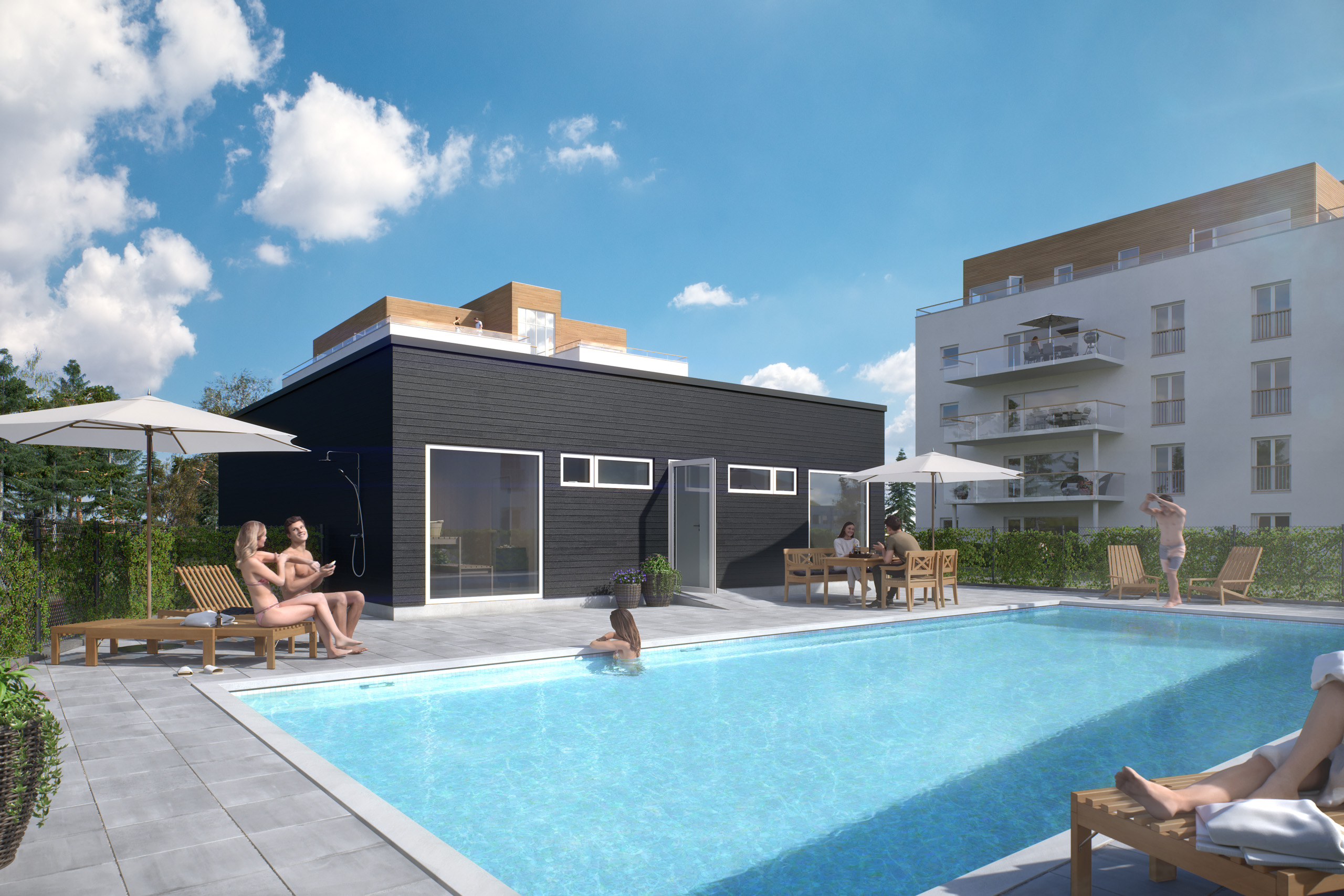 bolig interiør design projektsalg 3d visualisering arkitektur pool